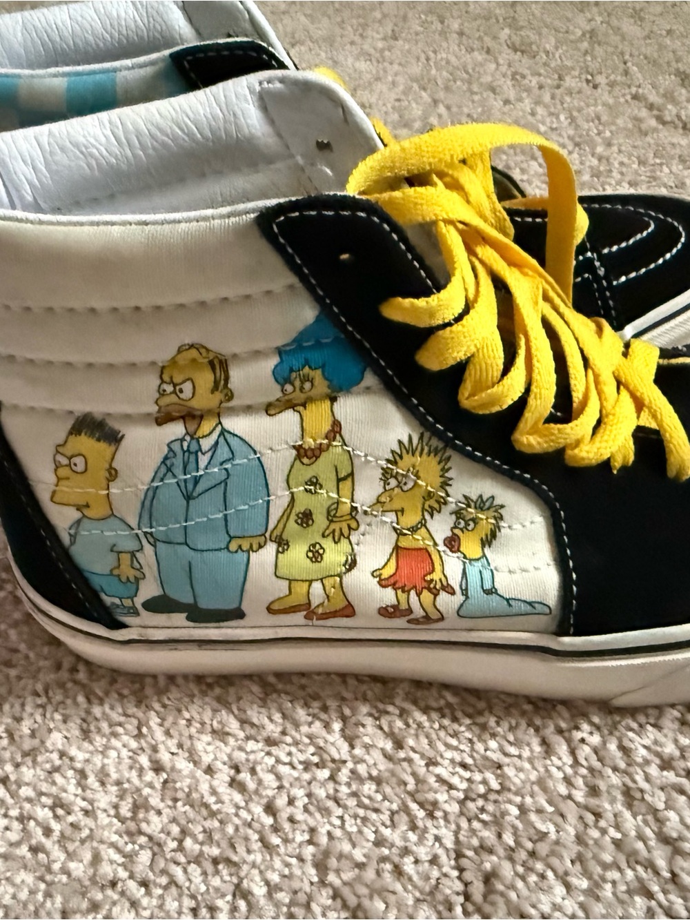 Kids High-Top Sneakers with Yellow Laces and Cartoon Family Graphic